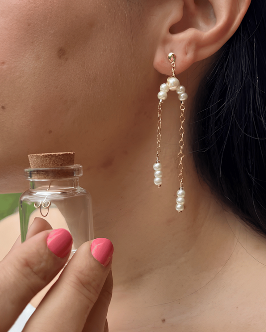 Aretes Con Baño de Oro 24 Kilates y Vidrio Perlado