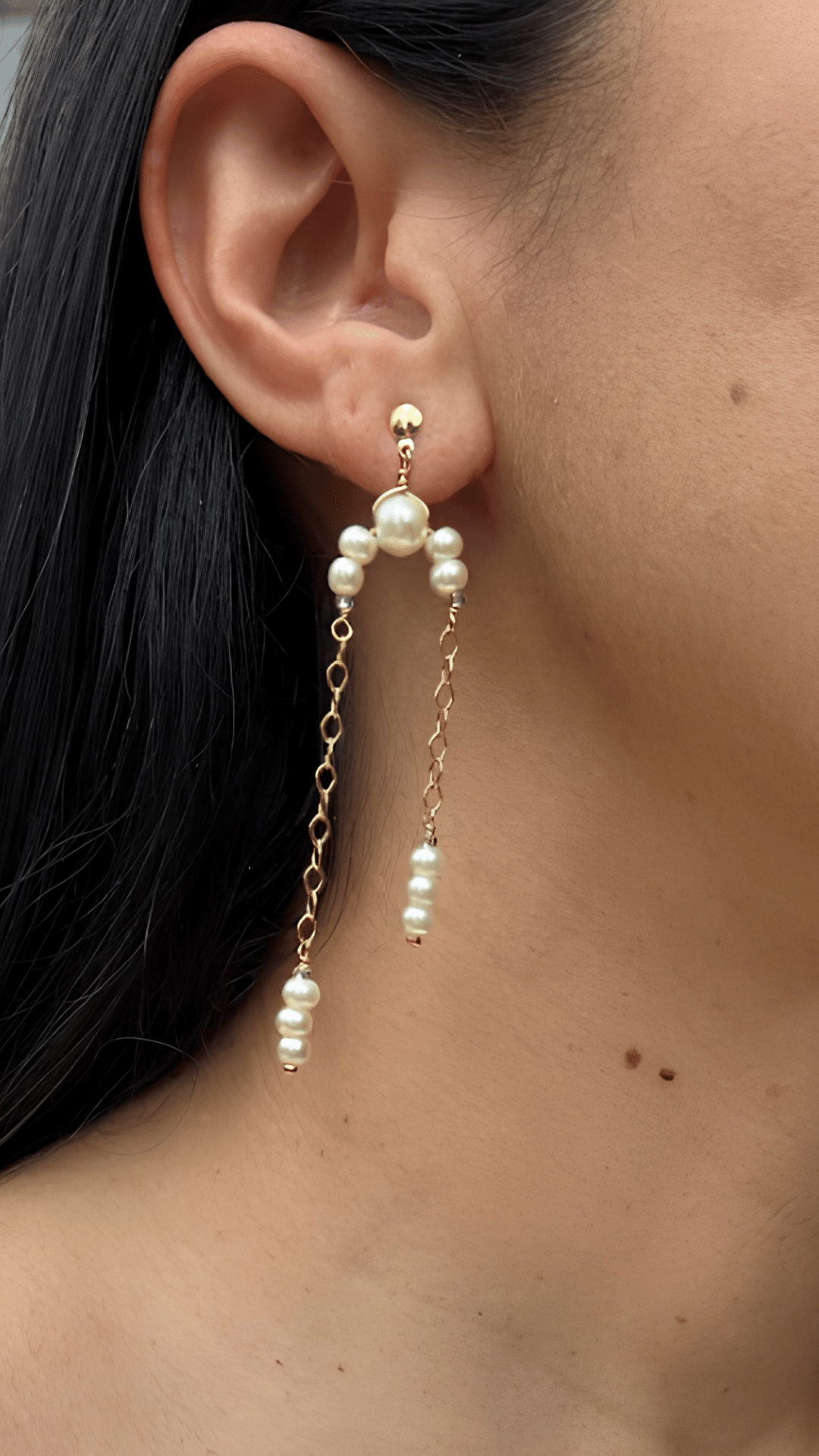 Aretes Con Baño de Oro 24 Kilates y Vidrio Perlado