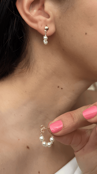 Aretes Baño en Oro y Vidrio Perlado