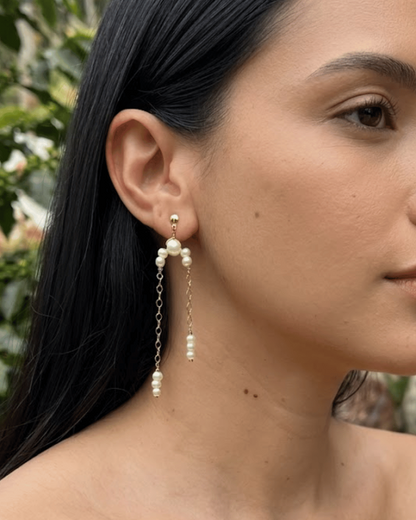 Aretes Con Baño de Oro 24 Kilates y Vidrio Perlado