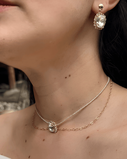 Conjunto de Arete y Collar Tipo Diamante