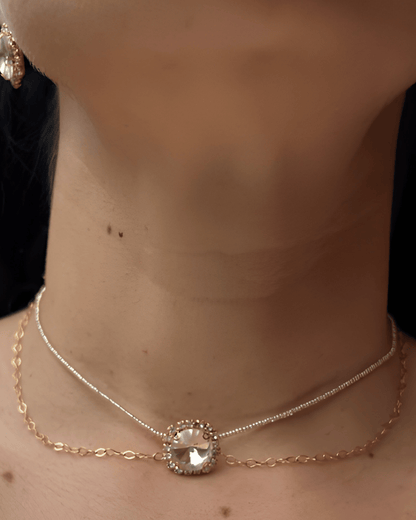 Conjunto de Arete y Collar Tipo Diamante