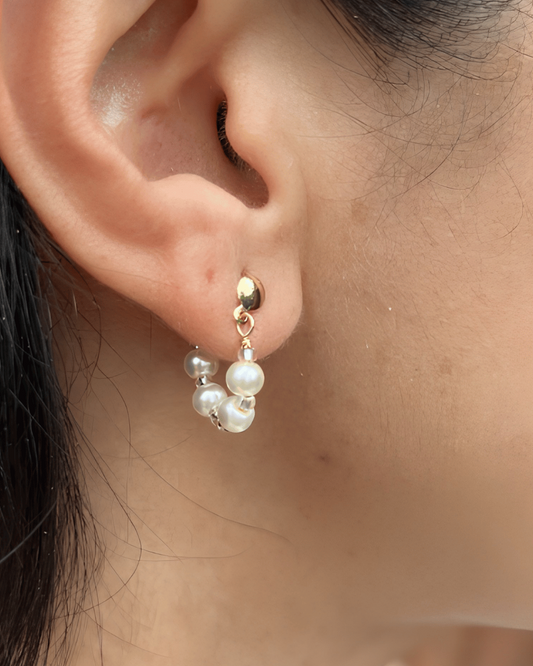 Aretes Baño en Oro y Vidrio Perlado
